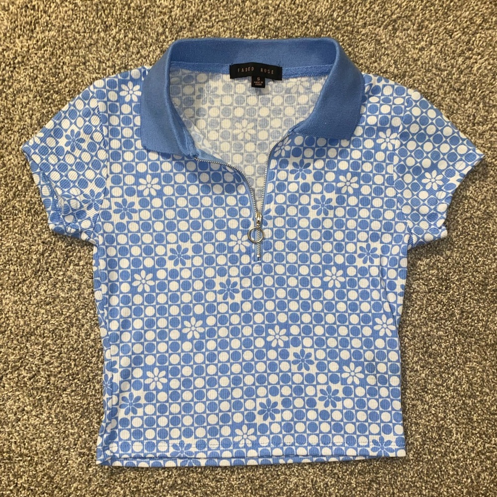light blue patterned crop top